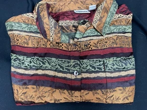 Vintage CHICO'S Jacket Rayon Blend Long Sleeve Stripes Red, Green, Brown Sz 3 - Picture 1 of 11