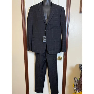 ARMANI EXCHANGE Hombres Calce Ajustado Lana Superfina A Cuadros Traje Chaqueta 40R-pantalones 38x30" Foto 1 de 4