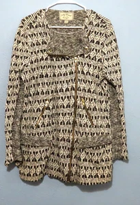 Chaqueta de moto larga de tela negra/blanca Lucky Brand con cremallera completa para mujer XL - Imagen 1 de 12