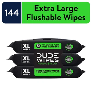Flushable Wipes, XL Wet Wipes for at Home Use, Herbal Relief, 144 Count - Picture 1 of 12