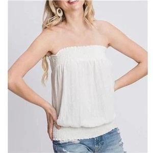 Anthropologie Colusa gesmoktes trägerloses weißes Top Größe Large gefüttert fließendes Röhrentop - Bild 1 von 8