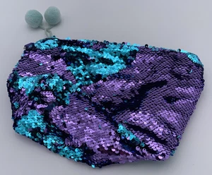 Mermaid Sequined Makeup Bag Clutch Pencil Pouch w/ Pom Poms One Pouch - Picture 1 of 4