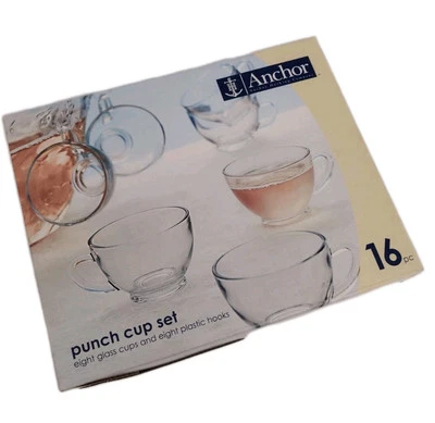 ANCHOR HOCKING Juego de 8 Tazas y 8 Ganchos Transparente 6 OZ Taza Nueva Caja De Colección  Foto 1 de 4