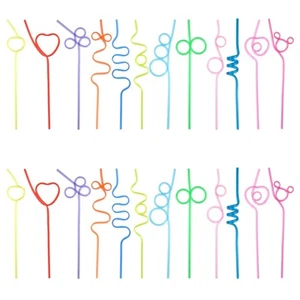 24 Pcs Reusable Crazy Straws Plastic Loop Curly Drinking Straws for Kids Adults - Picture 1 of 8