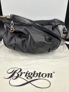 BEAUTIFUL BRIGHTON BLACK LEATHER HOBO HANDBAG HEART & LEATHER STRAP - Picture 1 of 8