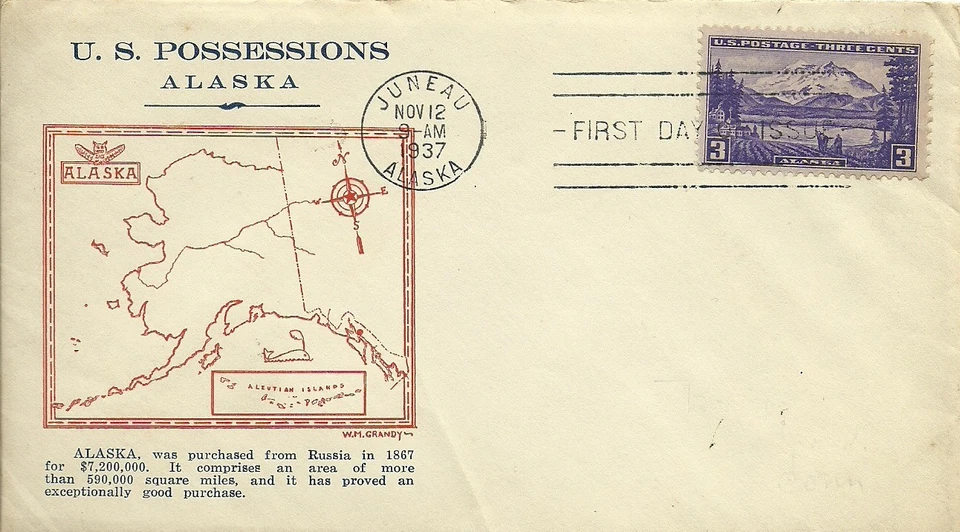 FDC 800 - 3 centavos Alaska - 11/12/1937 - Juneau, AK - Grandy Foto 1 de 1
