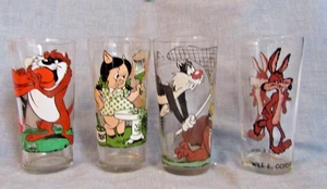 VINTAGE WARNER BROS. PEPSI COLA GLASS THICK BOTTOM TUMBLERS LOT OF 4 - Picture 1 of 4