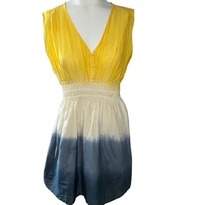 St. Roche Monarch Mini Ombre Dress Silk Cotton Navy/Ivory/Buttercup Ombre 4 - Picture 1 of 6