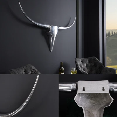 Moderne Design Wanddekoration BULL AUSWAHL silber Aluminium Stierkopf Wanddeko - Bild 1 von 4