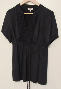 Blusa con volantes Halo para mujer 1X negra cuello en V manga corta lazo cintura campesina boho - Imagen 1 de 9