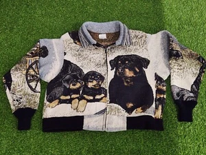 Gone Doggin Tapestry Jacket Womens Rottweiler Dog Full Zip Vintage - Picture 1 of 9