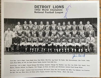 1952 Champs Detroit Lions 8x10 team photo Autographed by Yale Lary Jim David - Image 1 of 2