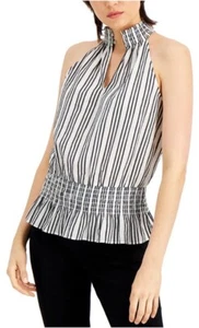 INC International Women’s Halter Neck Blouse Sleeveless Striped Black White XXL - Picture 1 of 10