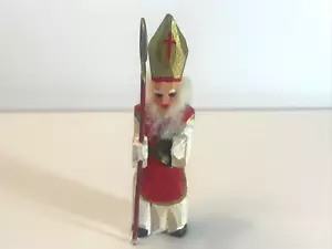 Statuina di Babbo Natale in legno intagliato con bastone dipinta a mano alta 4" - Foto 1 di 11