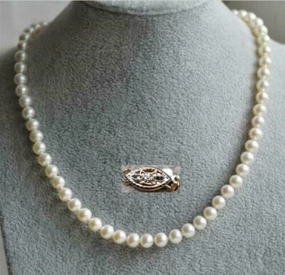 Encantador AAA 6-7mm Real Natural Mar del Sur Blanco Collar Perla Cierre Oro 14k Foto 1 de 4