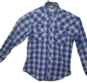 Wrangler Wrancher Mens Pearl Snap Shirt Medium Blue Long Sleeve Western Plaid  - Picture 1 of 10