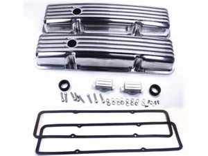 58-86 SBC Chevy 327 350 400 Polished Aluminum Short Retro Finned Valve Covers - Picture 1 of 9