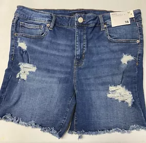 Aeropostale Sz 18 Distressed Bermuda Jean Shorts Mid Rise Stretch Denim Blue - Picture 1 of 8