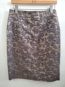 Banana Republic Gray Brocade Lace Straight Skirt Slit Size 4 - Imagen 1 de 7