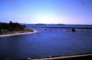 Orig 1971 Slide, View of 2 x Passenger Ships / Ferries at sea back to back - Picture 1 of 1