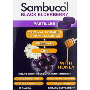Sambucol Black Elderberry Pastilles Throat Lozenge, 20 Count. - Picture 1 of 5
