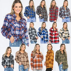 Ladies Womens Plaid Flannel Oversized Long Sleeve Shirt S M L XL XXL - Picture 1 of 142