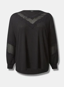 Suéter Top Torrid Waffle Tejido Cuello en V Negro Manga Larga Malla Nuevo con Etiquetas, 3X - Imagen 1 de 4