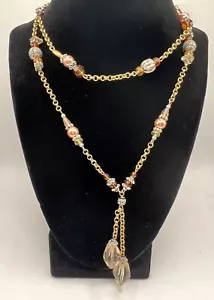 STUNNING VTG Signed Avon RN Amber Faceted Crystal & Faux Pearl Tassel Necklace - Picture 1 of 4