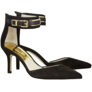 Michael kors Karlie Negro Gamuza Correa al Tobillo Tacón Medio Zapato Dorado Cremallera Reino Unido 4.5 - Imagen 1 de 12