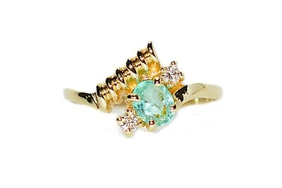 Natural Paraiba Tourmaline & Diamond Ring 14K Gold .48tcw Vintage Ring Gemstone - Image 1 of 4