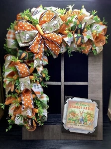 Easter Spring Farmhouse Deco Mesh Bunny Window Wreath 21” - Picture 1 of 7