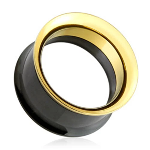 BLACKAMAZEMENT Flesh Tunnel Plug Intarsio Piercing 316L Acciaio Inox Tubo Oro Nero Uomo Donna