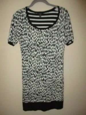 Ann Taylor Black White Scoop Neck Bodycon Sweater Dress Sz Small Petites PS - Image 1 of 4