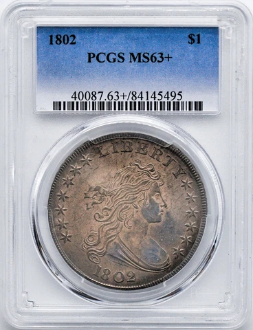 1802 DRAPED BUST $1 PCGS MS 63+ Cover