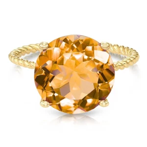 Anillo de compromiso solitario de piedras preciosas de citrino natural de 5 quilates de oro amarillo macizo de 14 quilates - Imagen 1 de 7