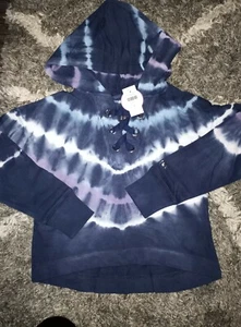 Girls justice lace up hoodie size 6 blue multi tye dye new - Picture 1 of 2