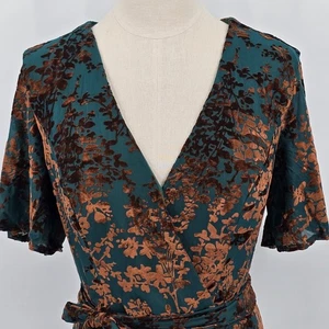 NEU Zapaka Burnout Samtkleid Größe 14 dunkelgrün kupfer Brautmutter - Bild 1 von 9