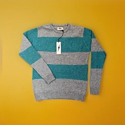 НОВЫЙ Surf Brand LIGHTNING BOLT A Pure Source ВЯЗАНЫЙ Полосатый СВИТЕР Мужской M КАШЕМИР - Изображение 1 из 4