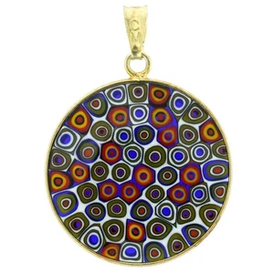 GlassOfVenice Murano Glass Millefiori Pendant in Gold-Plated Frame 7/8" - Picture 1 of 4