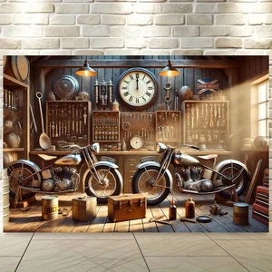 Polyester Wandbehang Vintage Motorrad für Garagentor oder Partys 210x300cm - Bild 1 von 4