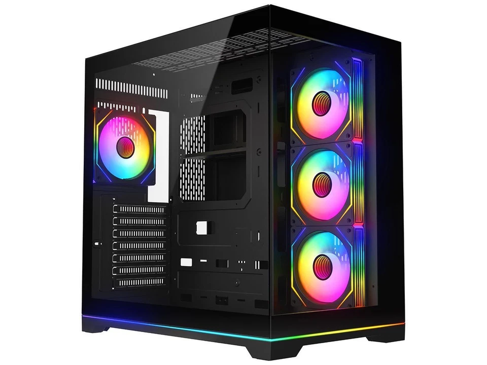 DIYPC ARGB-DC200-BK Black USB3.0 Tempered Glass ATX Dual Chamber Gaming Computer - Image 1 of 4