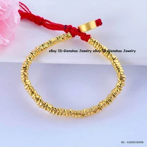 Pure 999 24K Yellow Gold 3D Lucky Wealth Of God Shiny Beads Bracelet 3.2g Adjust - Picture 1 of 6