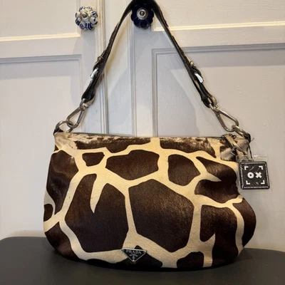 PRADA Vintage Brown & White Calf Hair Giraffe Print Shoulder Bag - Image 1 of 4