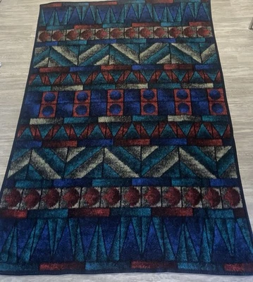 Biederlak Blanket MCM Style Geometric Vintage Throw Twin Size Jewel Tones WARM - Image 1 of 4