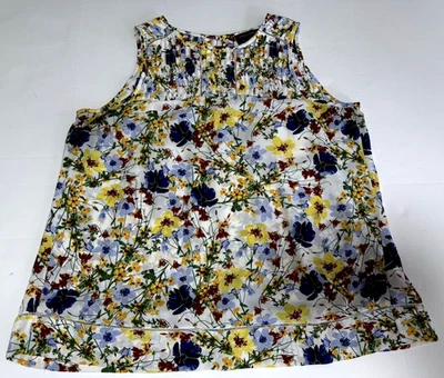 Banana Republic Women White Sleeveless Floral Blouse SZ L Blue - Image 1 of 4