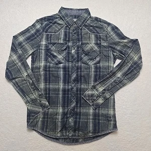 BKE Vintage Men’s Long Sleeve Plaid Shirt Blue Green Size S Cotton Blend Western - Picture 1 of 15