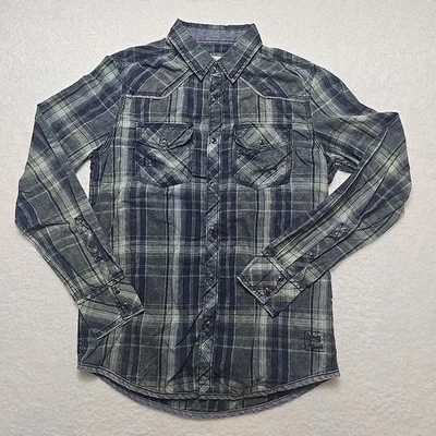 Camisa a Cuadros BKE Vintage Para Hombre Manga Larga Azul Verde Talla S Mezcla de Algodón Occidental Foto 1 de 4