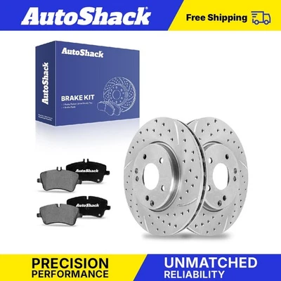 Front Drilled Slotted Brake Rotors Ceramic Pads for 2006-2007 Mercedes-Benz C280 - Image 1 of 4