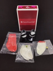 American Girl Molly’s Shoes & Socks White Socks Red Argyle Black Patent Leather - Picture 1 of 6