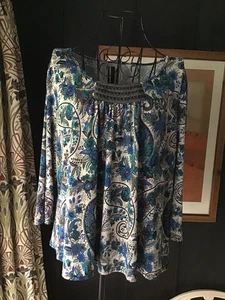 Roman Blue Floral Paisley Print Scoop Neck 3/4 Sleeve Top Blouse - Size 22 - Picture 1 of 8